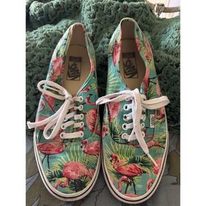 OFF THE WALL VANS FLAMINGO BIRD PINK / GREEN  LACE UP TENNIS SHOES W-10.5. M 9
